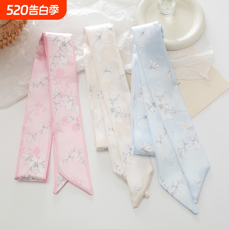 复古长条丝巾发带女汉服搭配简约古风发饰发绳飘带绑包蓝色粉色