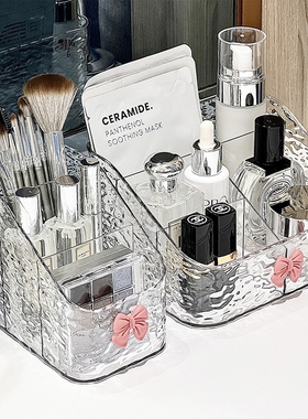 梳妆台桌面奶油风防尘带镜子大容量化妆品水乳高瓶收纳盒化妆箱柜