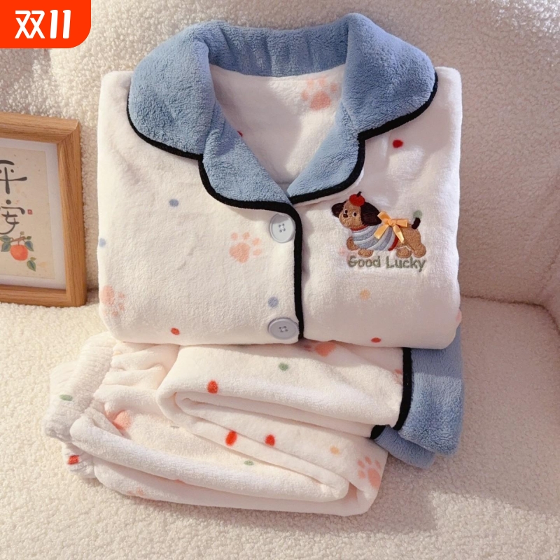 冬季女童加厚保暖家居服睡衣套装