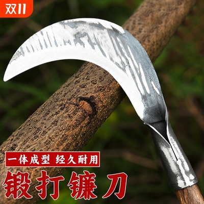 锰钢纯手工锻打镰刀老式镰刀弯刀砍柴刀架砍树钓鱼割草锋利苗家刀