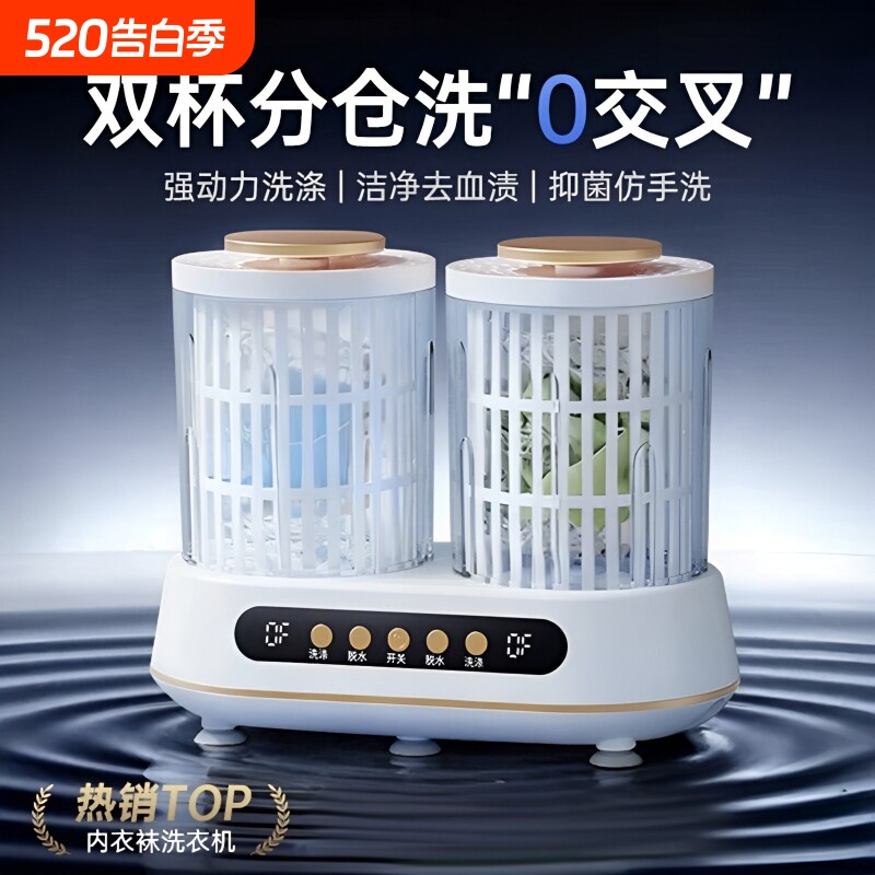 2026新款双杯分区洗衣杯0交叉迷你洗衣机多功能大功率银离子杀菌