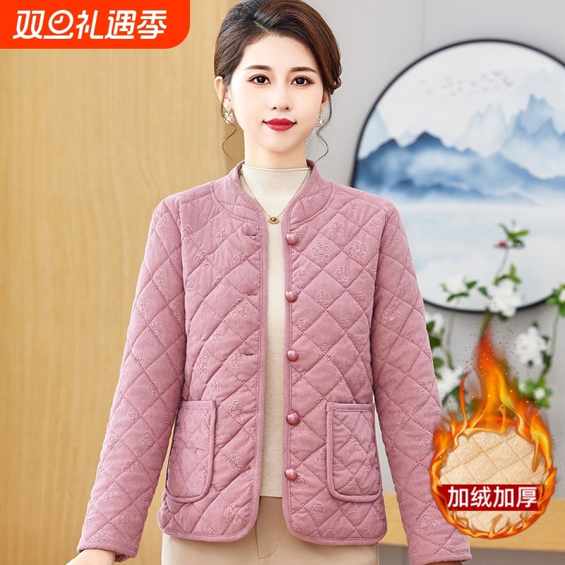 妈妈秋冬装薄款小棉衣加绒保暖棉服外套洋气中老年女装春秋小棉袄