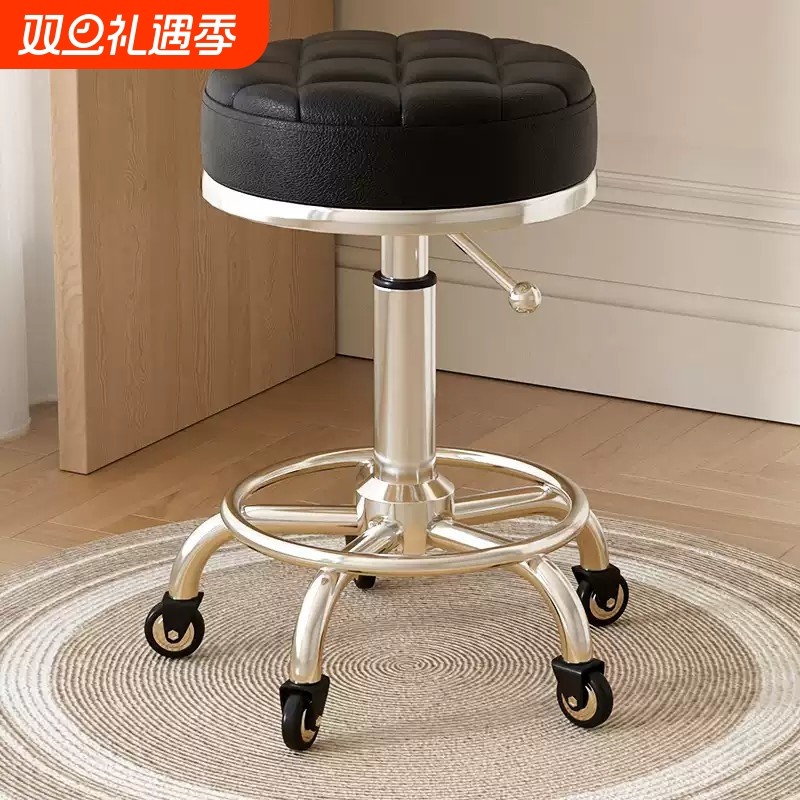 升降转椅圆凳美发美甲椅子美容凳子滑轮理发店椅美容院专用圆凳子