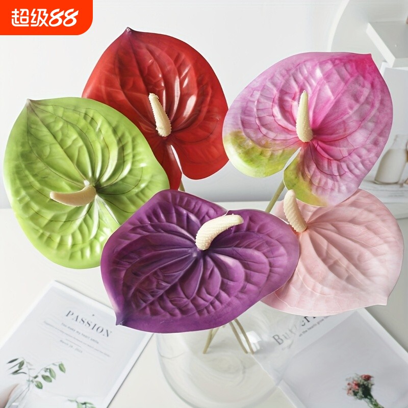 仿真3D红掌白掌绿掌粉掌插花材手感软装家居装饰假花红色高级花朵