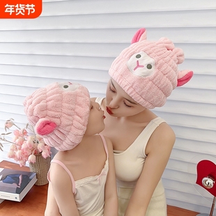 干发帽儿童珊瑚绒卡通浴帽兔耳朵干发帽成人女干发巾