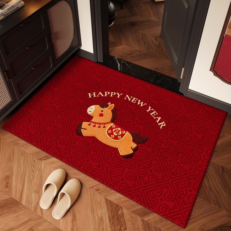 马年红色入户门地垫防滑脚垫玄关家用地毯可裁剪新年室外客厅免洗