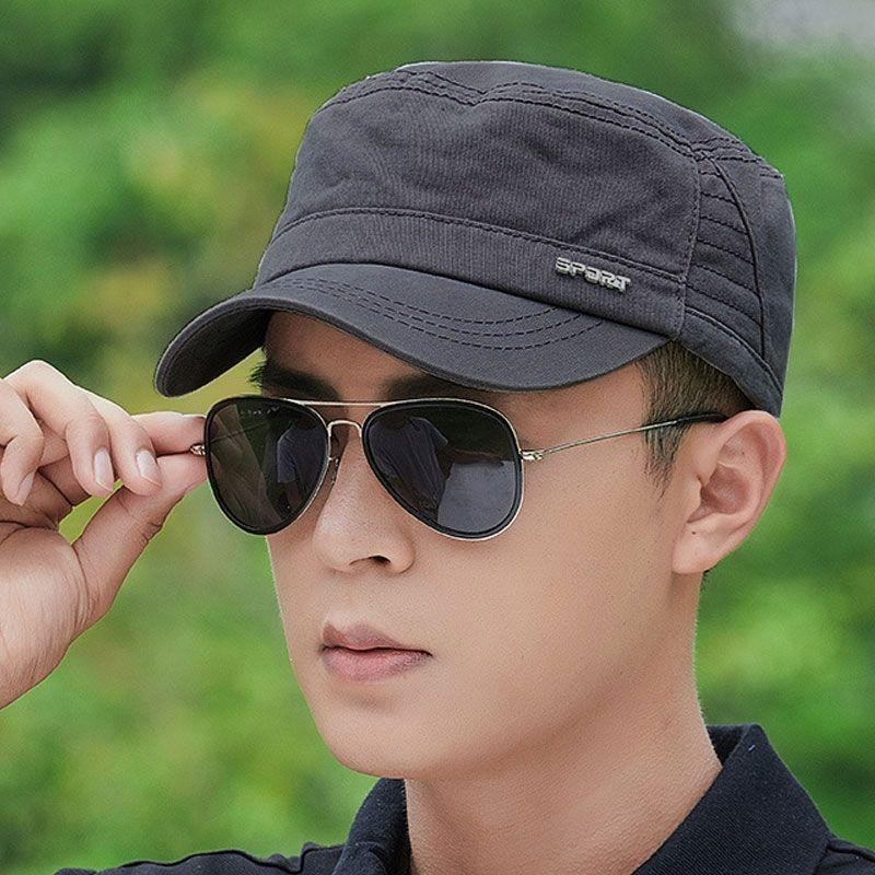 帽子男士平顶爸爸休闲防晒短檐布帽太阳帽四季春秋鸭舌帽大帽檐