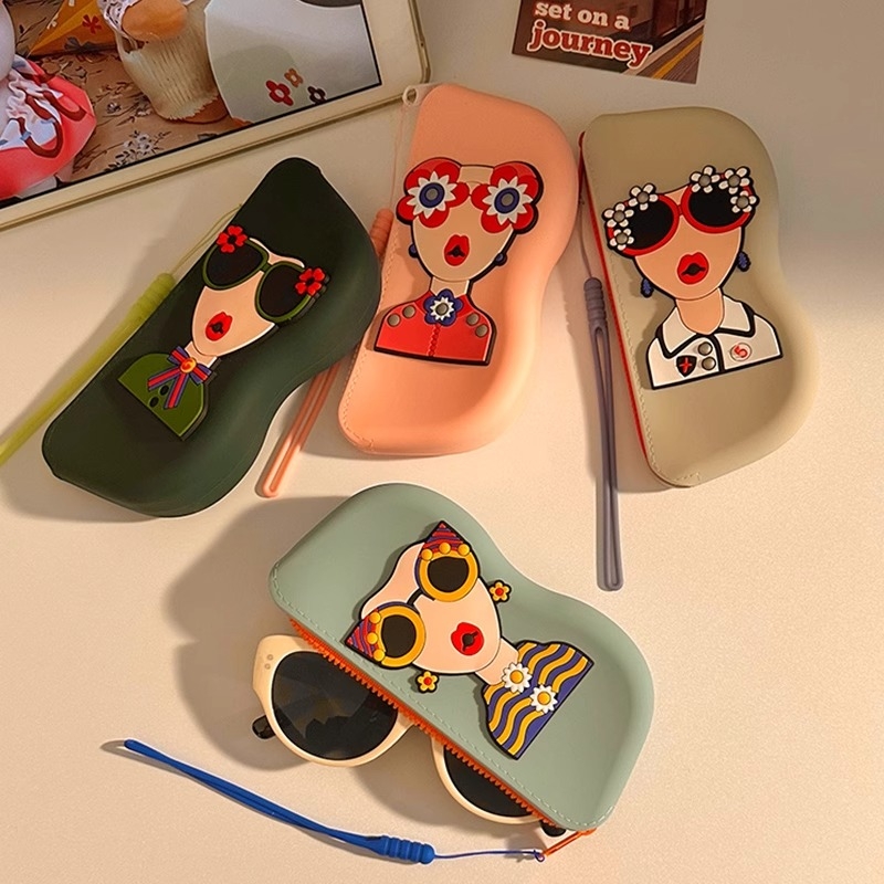 便携女王简约硅胶眼镜盒收纳包时尚太阳镜墨镜眼镜袋可挂防水包