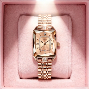 日历防水方形精致 小方块女士手表石英实心带小香风网红满天星女款