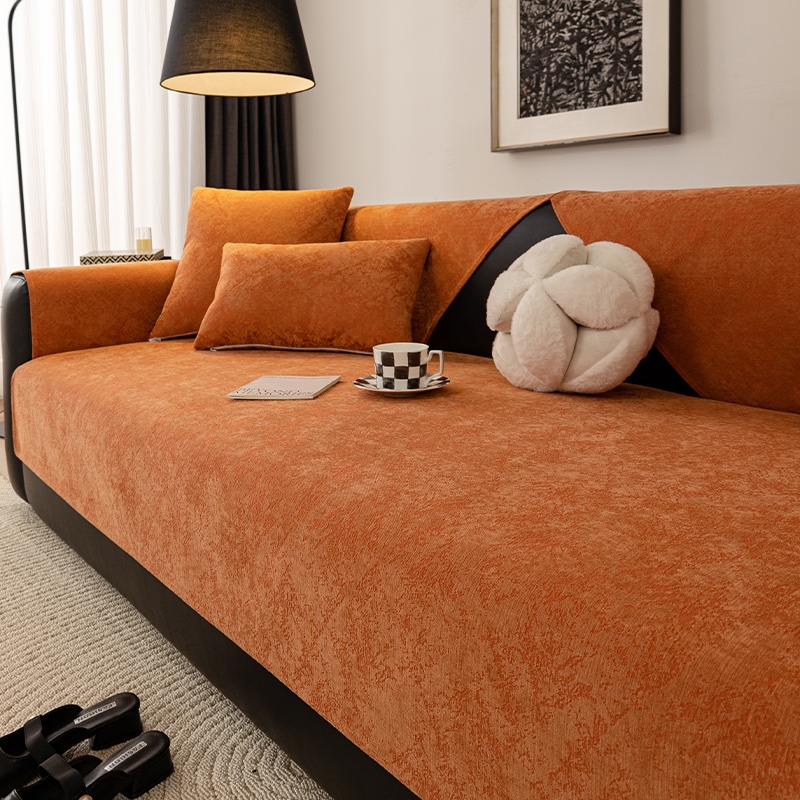 橙色轻奢风防滑真皮坐垫子简约