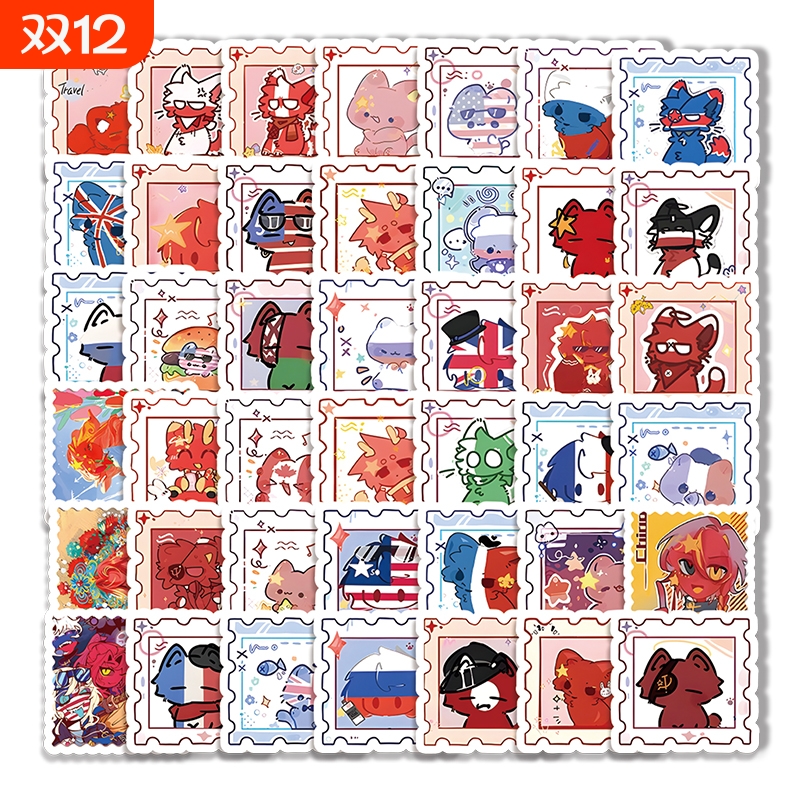 CH国拟邮票贴纸卡通可爱趣味英法