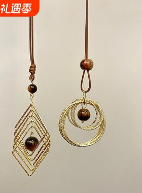 美拉德金色虎眼石长款项链女款轻奢高级毛衣复古装饰配饰吊坠