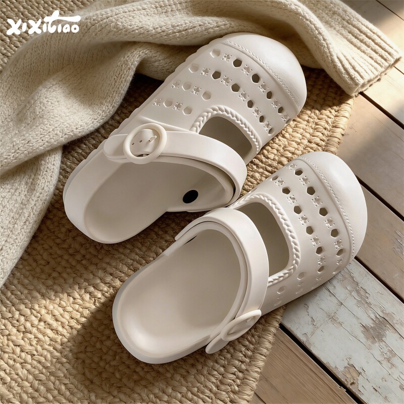 细细条 玛丽珍凉鞋女夏防滑足弓百搭沙滩度假洞洞鞋eva懒人包头拖