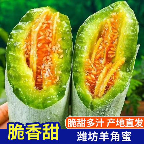 山东潍坊头茬羊角蜜甜瓜当季新鲜水果现摘整箱脆甜多汁薄皮爆浆