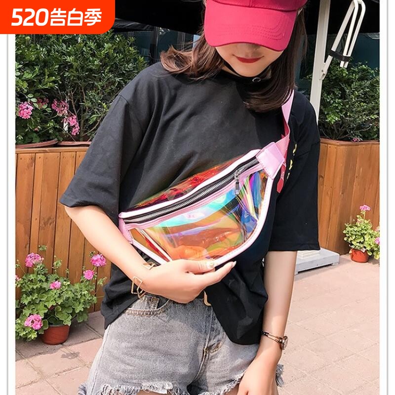 跨境TPU运动腰包户外便携PVC透明胸包镭射斜挎包女休闲防水单肩