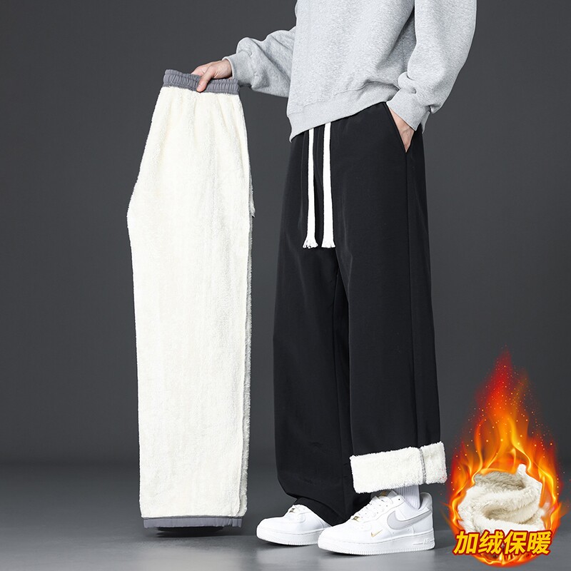 羊羔绒裤子男士秋冬季2025新款保暖防寒棉裤宽松直筒运动休闲长裤