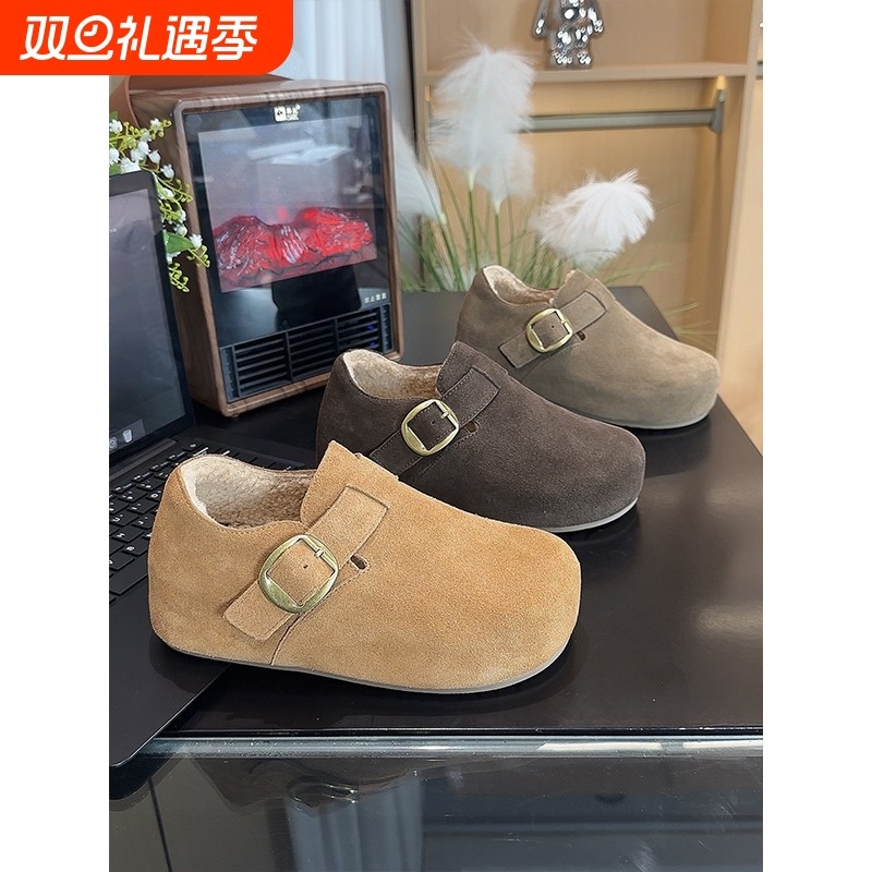 内增高厚底冬季加绒勃肯鞋全包保暖2025新款真牛皮毛毛博肯鞋女鞋