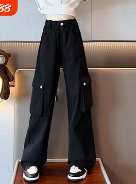 女童春秋款工装裤直筒阔腿裤