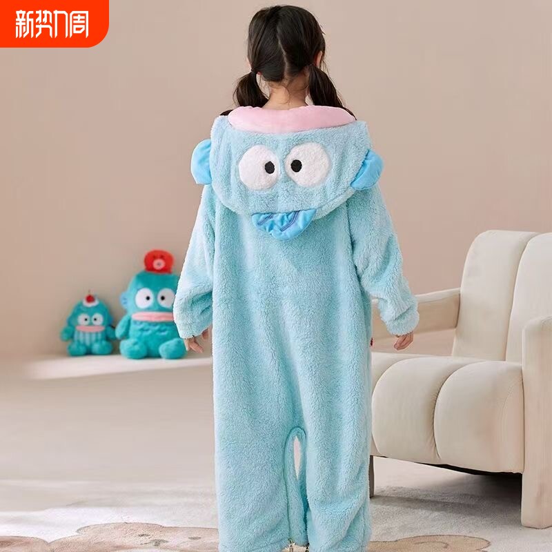 丑鱼睡衣连体儿童可爱搞怪男女童秋冬季加厚珊瑚绒卡通亲子家居服