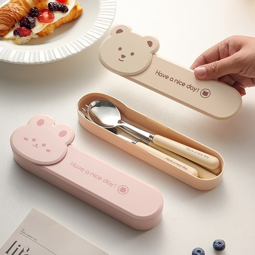 卡通搞怪304不锈钢便携式餐具套装学生上班族带饭筷子勺子三件套