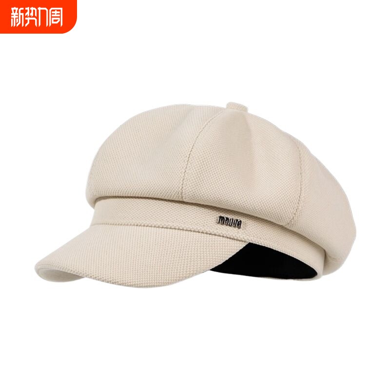 贝雷帽女鸭舌秋冬显八角帽大头围法式复古潮报童帽子黑色圆脸防风