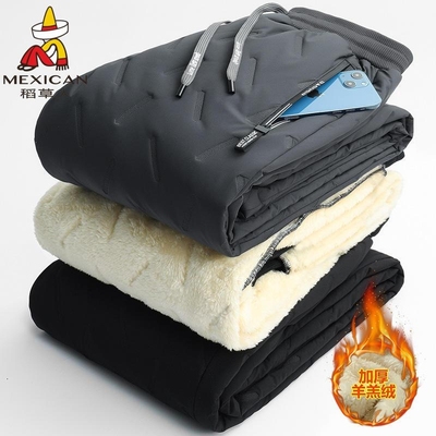 稻草人秋冬季加绒裤子男款加厚大码棉裤羊羔绒防寒保暖男士休闲裤