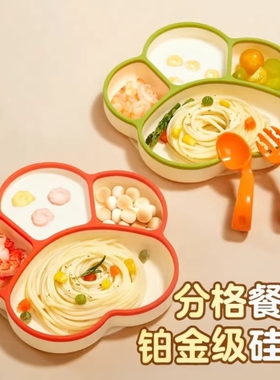 宝宝餐盘吸盘婴儿童硅胶吸管碗分格盘学吃饭训练勺餐具套装辅食