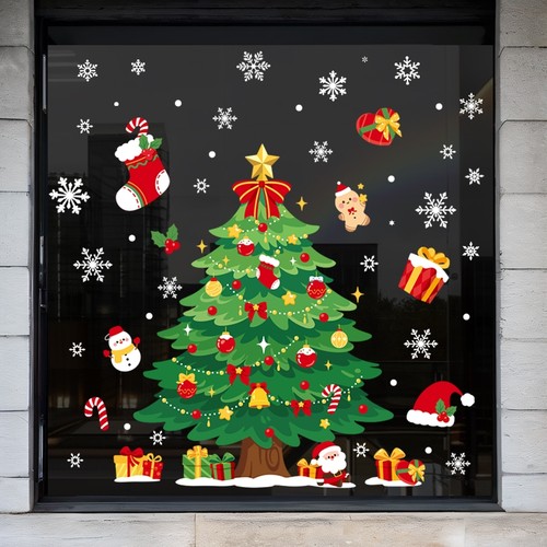 圣诞老人树静电窗花场景布置玻璃门贴纸窗户橱窗贴画圣诞节装饰品