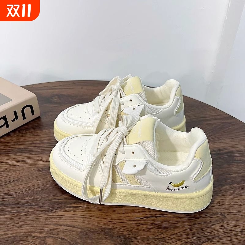 厚底板鞋女款2025新款秋季网鞋透气网面小白鞋百搭运动休闲面包鞋