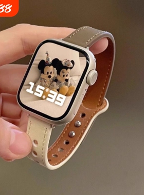 适用iwatch9表带applewatch 10手表带皮watch九苹果手表watchs7/6/5/se皮表带高级感iwatchs8真皮女s7s8s9