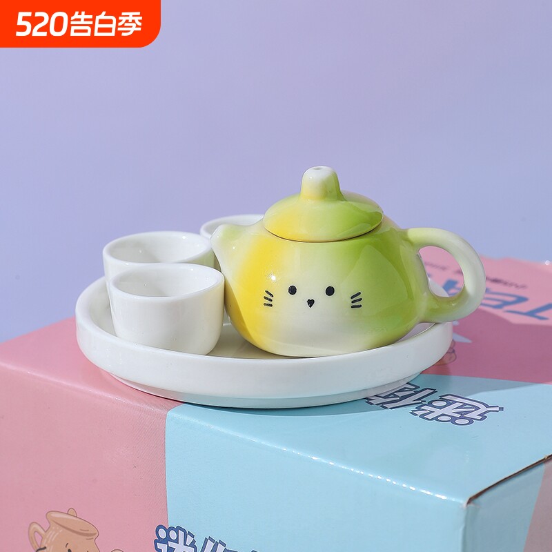 陶瓷茶具迷你猫耳小茶壶幼儿园茶艺启蒙茶具套装亲子互动益智茶具