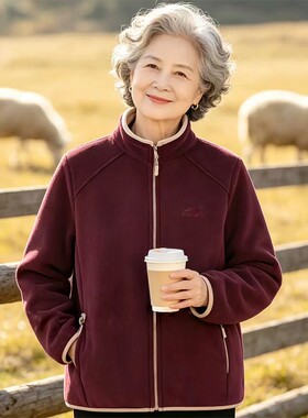 中老年妈妈加绒加厚休闲外套上衣