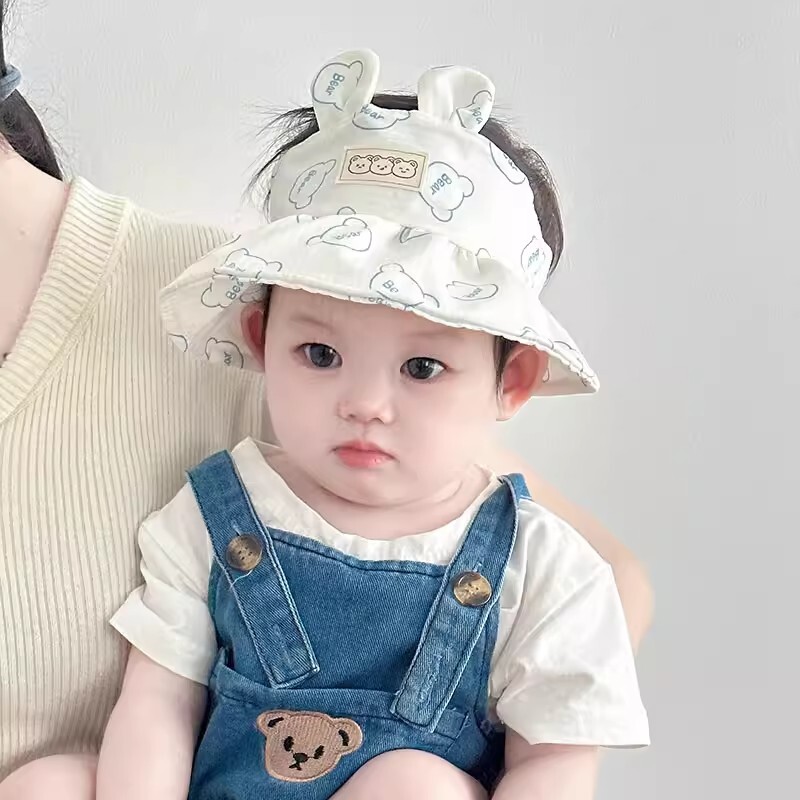 婴儿帽子夏季薄款空顶遮阳帽可爱宝宝大帽檐防晒帽婴幼儿挡脸凉帽