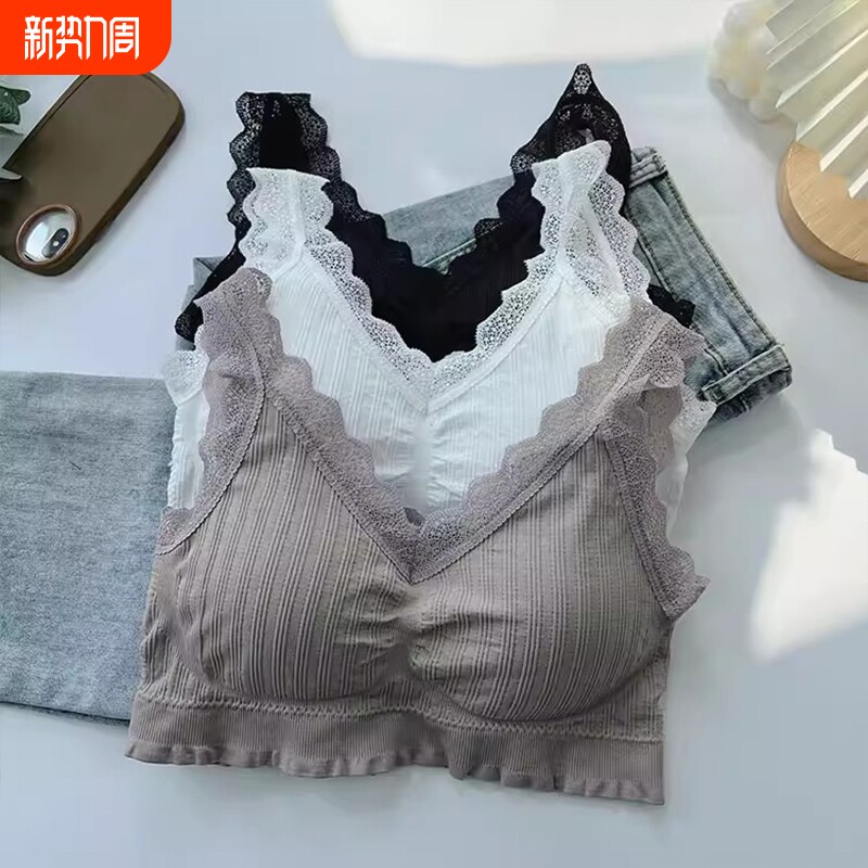 抹胸无钢圈内衣女背心式蕾丝性感小胸美背内搭运动文胸背心罩杯