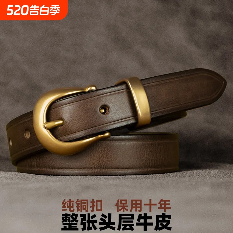 2026女士皮带真皮针扣手工复古头层牛皮高档铜扣牛仔裤百搭腰带女