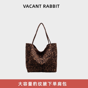 麂皮绒包包女大容量2024新款秋冬休闲豹纹单肩包高级感通勤托特包