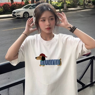 T恤宽松时尚印花短袖t恤男女情侣夏季休闲上衣黑色白色0423蓝色