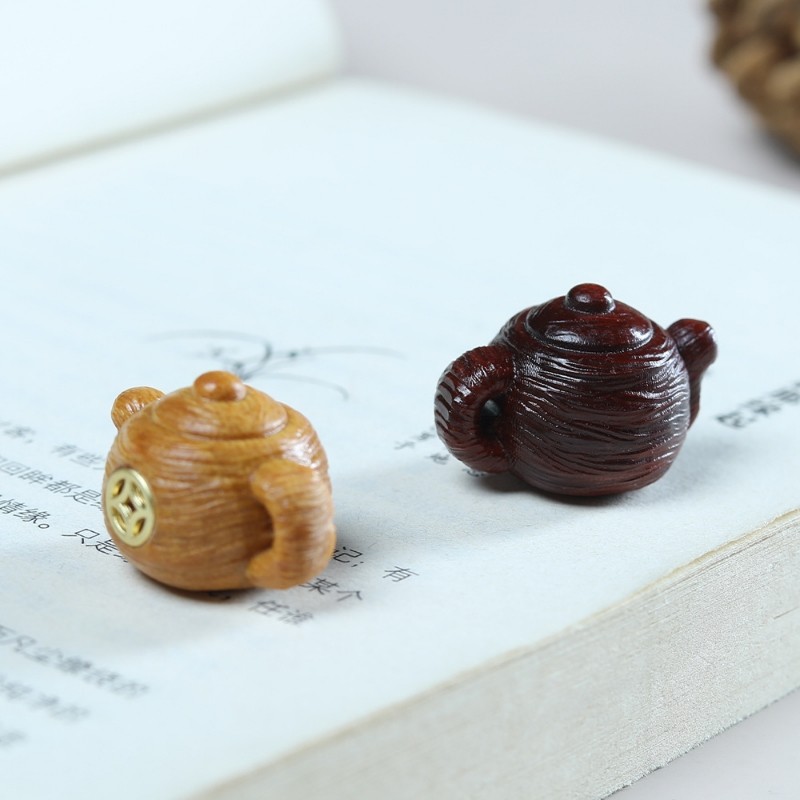 紫檀木雕把把壶DIY手工配件手机钥匙吊坠配饰茶壶文玩饰品