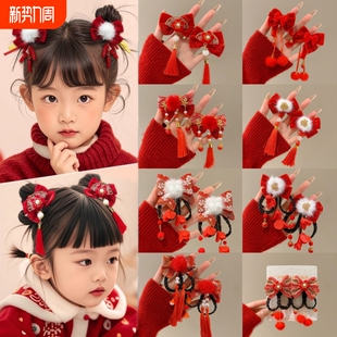 儿童拜年发饰中国风汉服发卡新年红色蝴蝶结发夹子女童扎辫子头饰