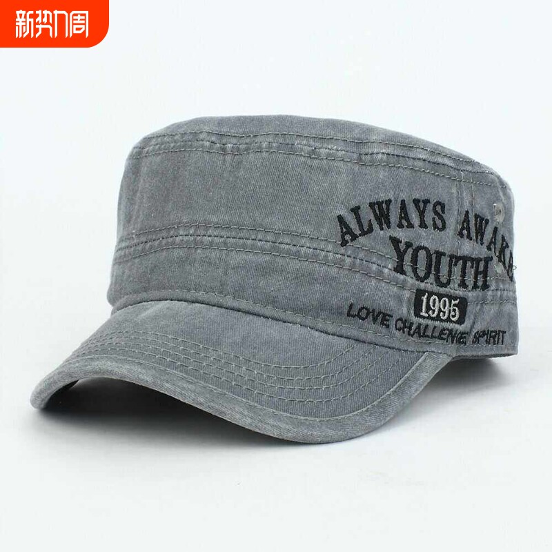 刺绣字母男牛仔平顶帽水洗棉帽子后调节鸭舌帽休闲百搭帽