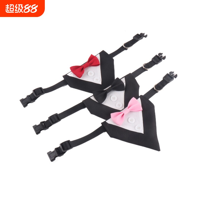 阿明格新款宠物用品 绅士风英伦纽扣蝴蝶结三角巾狗项圈婚礼配件