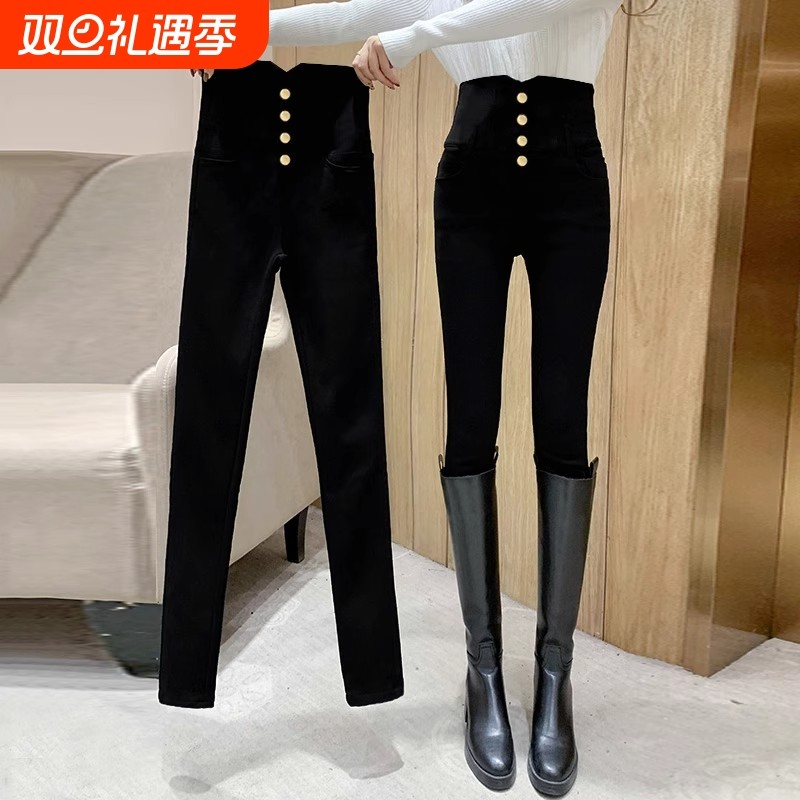 黑色高腰打底裤女春秋外穿紧身铅笔小脚小黑裤秋冬加绒小个子穿搭