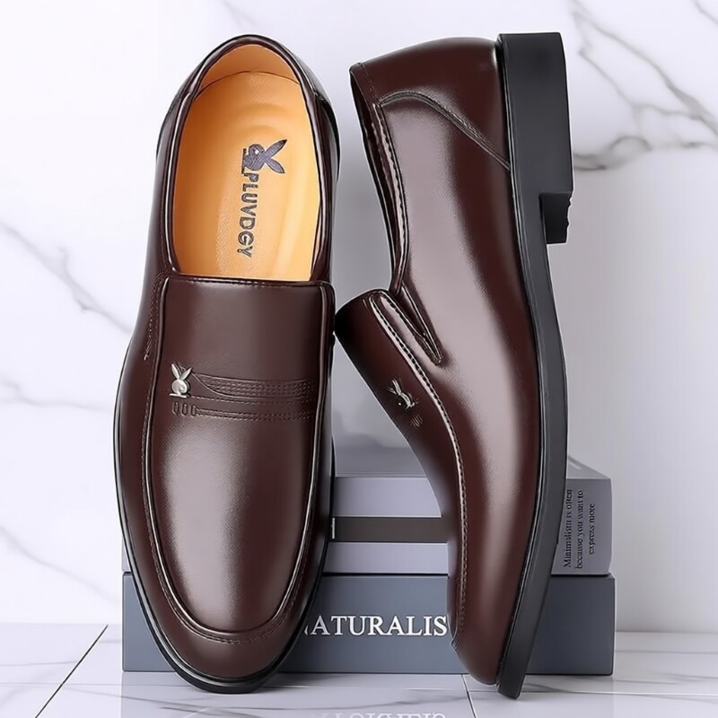 意尓康真皮男鞋头层牛皮软底透气2025新款男休闲皮鞋防水正装棕色