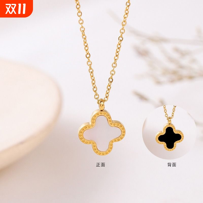 时尚轻奢双面四叶草吊坠钛钢项链女简约时尚设计感不掉色锁骨颈链