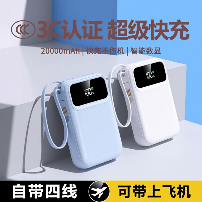 国家3C认证充电宝大容量20000毫安超薄小巧快充便携移动电源适用华为vivo苹果15超大容量超级自带线2026新款