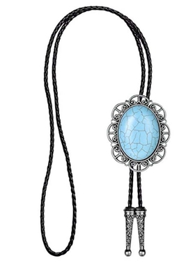 跨境新品 绿松石bolo tie皮绳项链 美国西部牛仔波洛领带男女领结