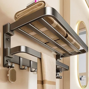 浴室置物架浴巾架卫生间毛巾架免打孔一体挂架套件厕所洗澡间架子