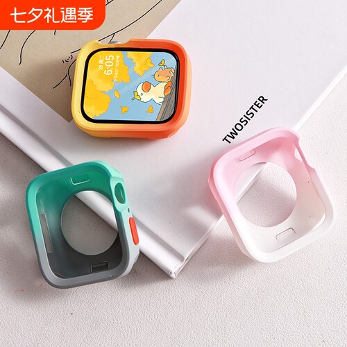 硅胶适用苹果手表S10半包直边保护壳applewatch9新款SE防护防摔iwatch保护套时尚高级41 42mm个性表带硅胶