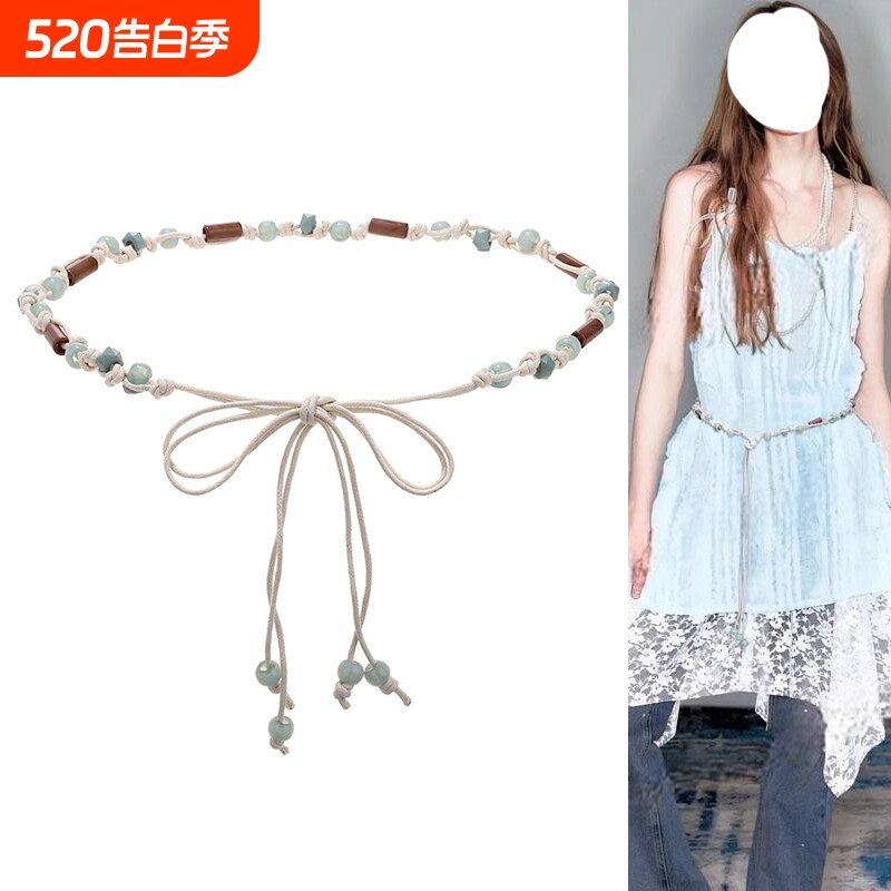 细腰带配饰女系带波西米亚装饰连衣裙配裙子百搭腰绳麻绳腰链夏天