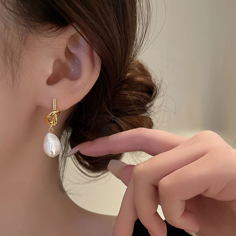 法式复古巴洛克天然珍珠耳环女独特设计高级轻奢中式气质绳结耳钉